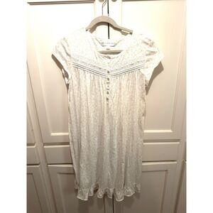 Eileen West Women's White Floral Print Nightgown Short Sleeve Ruffle Trim Size M